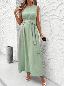 Ellevyn Abito lungo senza maniche da donna a tinta unita, semplice e alla moda, adatto per l'estate