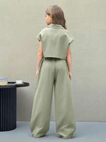 Firerie Kids Firerie Kids Nova Glow Tween 女童休闲街头风格平纹梭织短袖上衣和直筒裤两件套服装 - 薄荷綠 - 查看 2