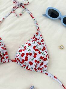 Swim Mod Conjunto de bikini con estampado de cerezas para mujer, ideal para playa y vacaciones