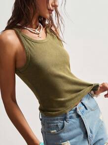 Bohemela Top de punto ajustado de unicolor en estilo bohemio casual para primavera/verano para mujer