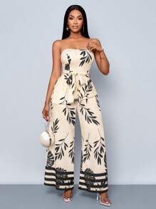 SOLERSUN 春夏女装优雅优雅度假约会抹胸和高腰长裤热带度假图案女式两件套夏季服装女士沙滩装乡村演唱会服装纳什维尔服装。（上衣：随机花卉图案，裤子：印花）