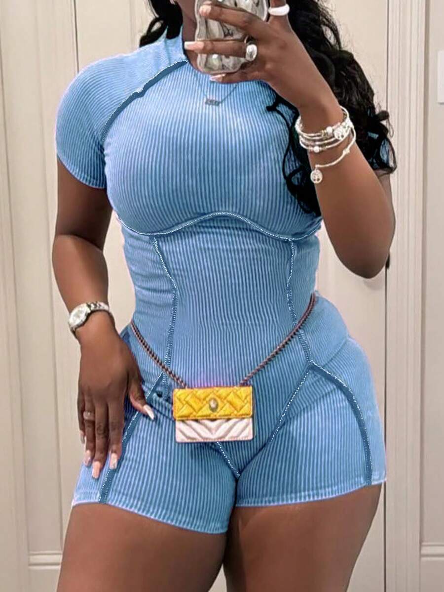 SHEIN Women's Deep Floral Gray Sexy Bodycon Jumpsuit - Blue - View 1