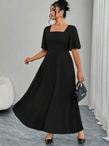 Modelyn Plus Size Red Knit Short Sleeve A-Line Waist Dress