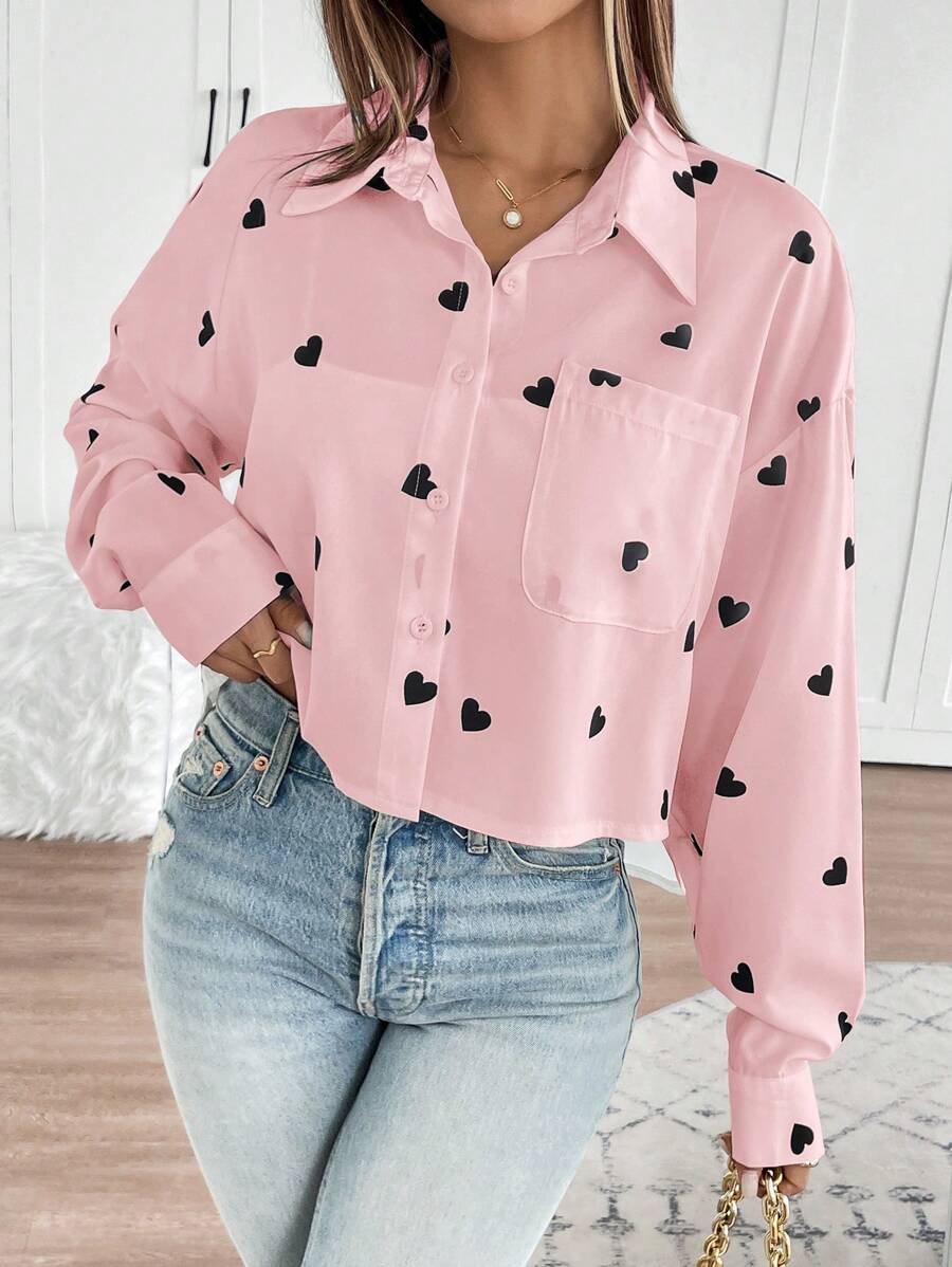 EMERY ROSE 女士情人节心形花卉印花高低衬衫 - 粉色 - 查看 1