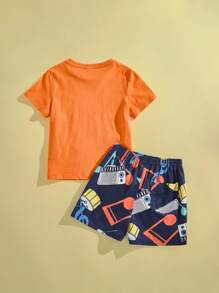 SHEIN Young Boys Retro Music Guitar T-Shirt And Music Print Shorts 2pcs Set - Multicolor - View 2