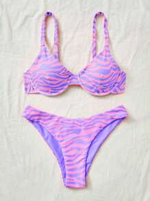 Swim Mod Women's Summer Beach Zebra Print Sexy Bikini Set - Mauve Purple - View 1