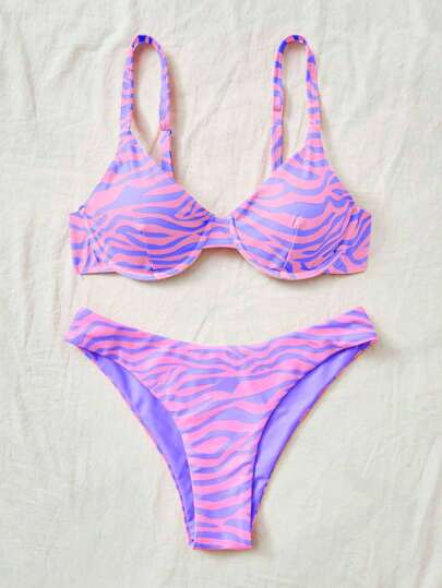 Swim Mod Women's Summer Beach Zebra Print Sexy Bikini Set
