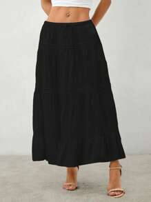 SHEIN PETITE Falda plisada sencilla y básica para mujer - Negro - Ver 7