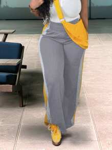 INAWLY Pantaloni della tuta casual da donna taglie forti con patchwork e blocchi di colore, gamba dritta