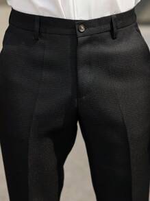 Manfinity Bizformal Herren einfarbige Anzughose mit Zahnstocherdesign und gerader Passform für den Lässig-Stil