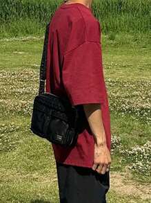 DAZY 1pc Men's Solid Red T-Shirt, Minimalist & Fashionable, Suitable For Summer - Red - View 8