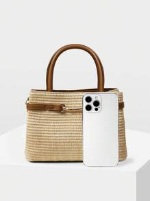MOTF PREMIUM TÚI XÁCH TAY CÔNG SỞ CÓ VỎ DA PU MÀU TƯƠNG PHẢN - Màu Khaki - Xem 4