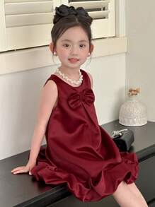 DAZY Young Girl Sleeveless Fashion Party Dress, Summer Christmas, New Year - Red - View 3