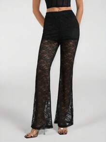 SHEIN Tall Pantalones acampanados de encaje para mujer para primavera y verano