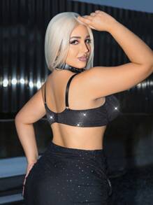 AltCore 1pc Plus Size Wired Bralette Suitable For Music Festival - Black - View 2