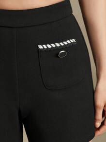 Anewsta Pantaloncini eleganti e casual, con taglio ampio, bordati in pizzo, con bottoni, per la primavera/estate, snellenti