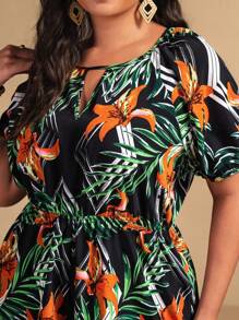 Breezaya Plus Size Vrouwen Bloemenprint V-hals Korte Mouw Jumpsuit Voor Vakantie