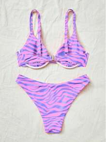 Swim Mod Women's Summer Beach Zebra Print Sexy Bikini Set - Mauve Purple - View 2