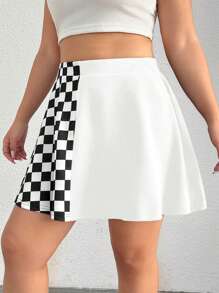 SHEIN EZwear Falda de talla grande de verano casual de patchwork a cuadros