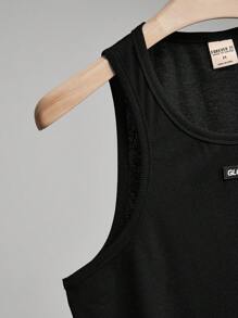 SHEIN Forever 21 Men's Muscle Top With Rubber Stamp And Lettering Summer Leisure - Black - View 4