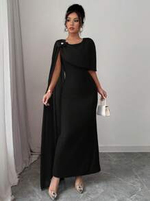 Rafferiza 优雅花朵点缀透明网眼无袖修身连衣裙，紧身派对/婚纱，红色，春/夏 - 黑色 - 查看 5