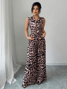 Elenzga Leopard Print Fabric Minimalist Charm Women's Suit Set