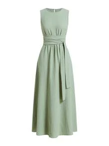 Ellevyn Abito lungo senza maniche da donna a tinta unita, semplice e alla moda, adatto per l'estate