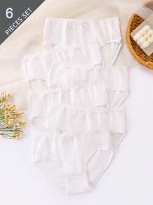 Mutandine da ragazza in cotone morbido e traspirante, con decorazione in pizzo e fiocco, di colore bianco uniforme, minimal e alla moda