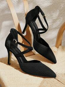 CUCCOO BASICS Pointed Toe Mesh Wedding Heels With Rhinestones, Sexy And Fashionable Women Party Pumps