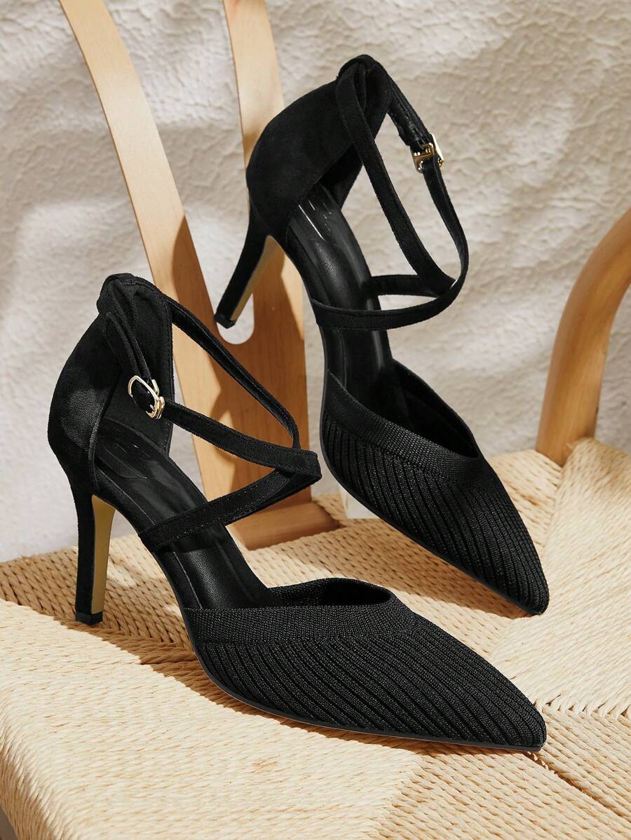 CUCCOO BASICS Pointed Toe Mesh Wedding Heels With Rhinestones, Sexy And Fashionable Women Party Pumps