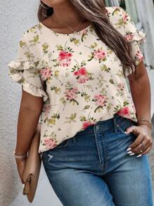 INAWLY Solva Bluzka damska z krótkim rękawem i dekoltem w serek w dużych rozmiarach, z rozszerzanym dołem - Wielokolorowe - Zobacz 4