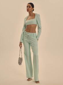 MUSERA Low Rise Slim Fit Woven Slight Flared Trousers Bottom Only Summer Elegant Prom Vacation Club Occasion - Baby Blue - View 1