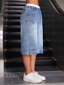 SHEIN ICON Women's Fashion Casual Street Wear Loose Fit Low Waist 7/8 Length Jeans