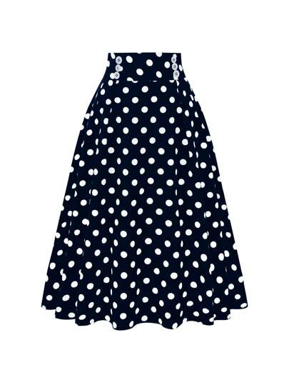 Franclia Women's Polka Dot Printed Waist Button Design Elegant Skirt