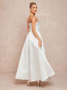 Lumalex 女式缎面拼接紧身喇叭裙 - 白色 - 查看 1