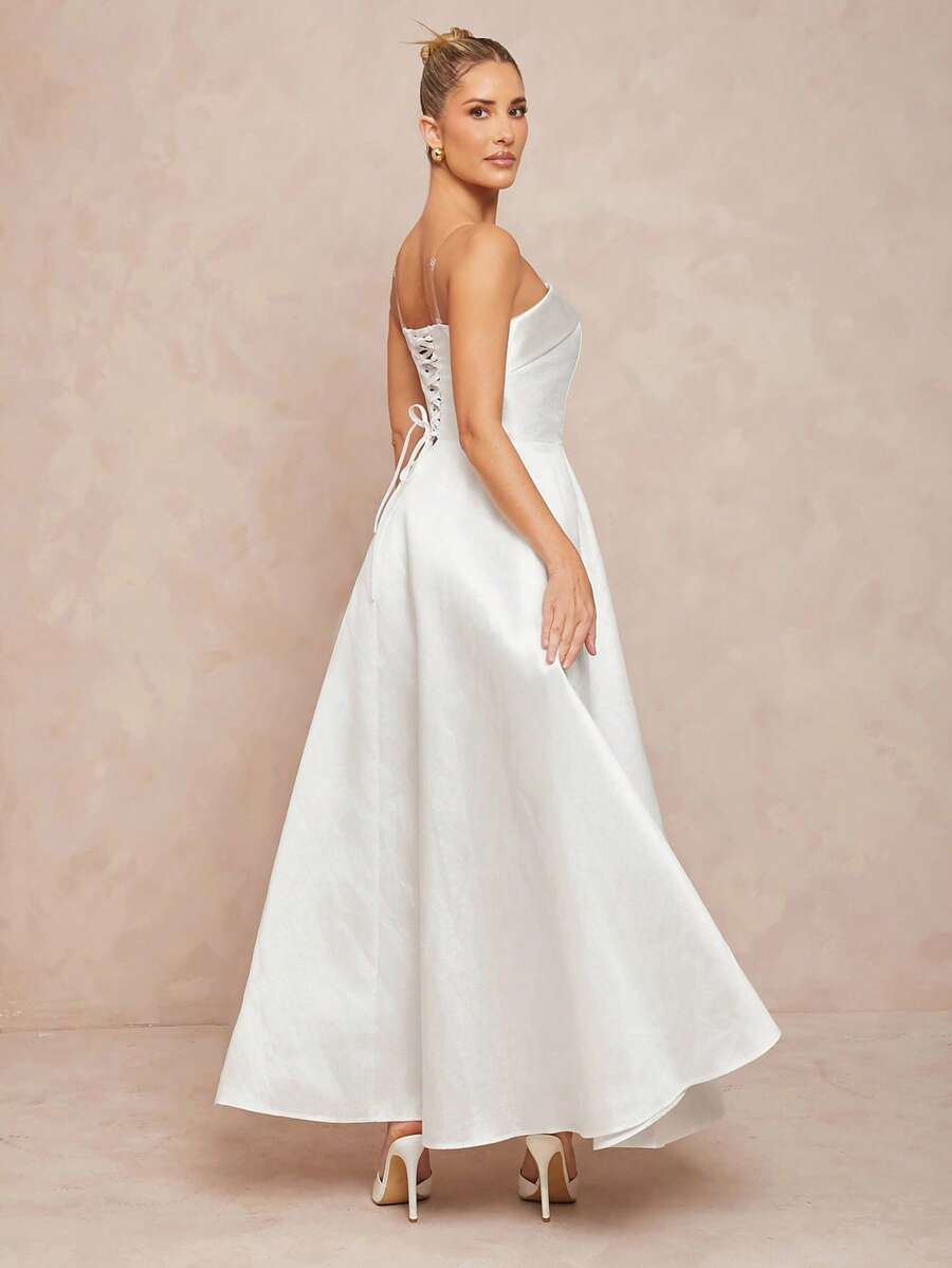 Lumalex 女式缎面拼接紧身喇叭裙 - 白色 - 查看 1