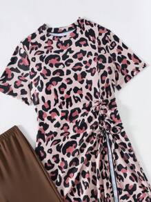 Swim Shayni Mulvani Print 2 Pieces Burkini Swimwear Set - Top With All-Over Print And Solid Color Cycling Shorts For Summer Beach Vacation
