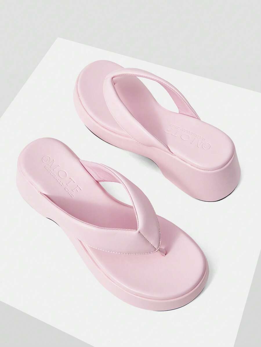 MOTF PREMIUM WOMEN'S WEDGE PLATFORM THONG SANDALS - Pink - View 1
