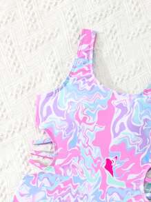 Tween Girls' Marble Print Cutout One-Piece Swimsuit - Baby Pink - View 4