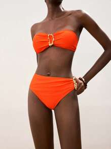 Maija 女士金属装饰褶饰比基尼泳装套装，夏季海滩度假，两件套女士