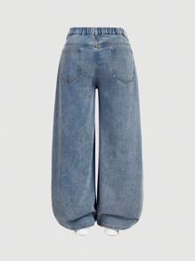 SHEIN MOD MOD Plus Size Low Waist Wide Leg Long Blue Jeans