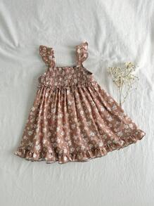 Loomiva Baby Girl Floral Pattern Camisole Waist Dress - Multicolor - View 3