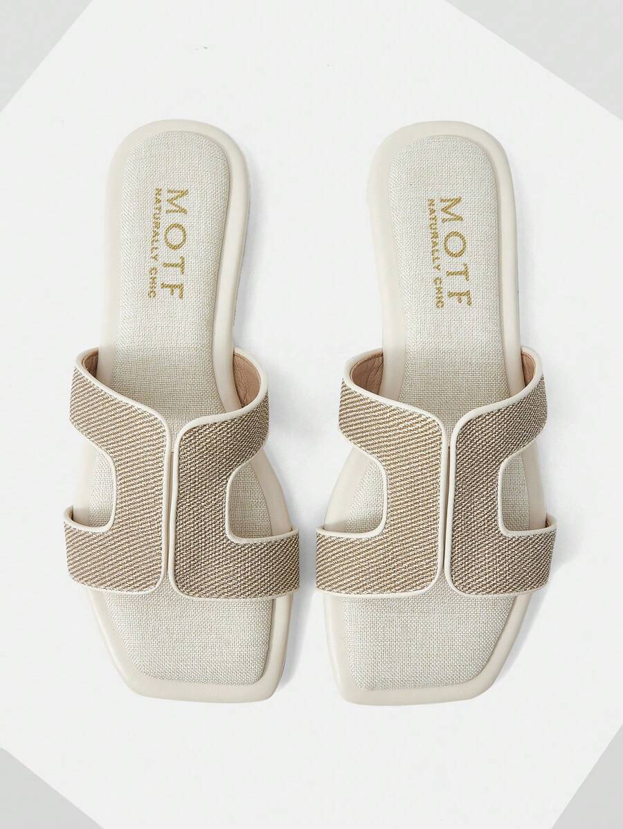 MOTF PREMIUM WOMEN'S SQUARE TOE HOLLOW FLAT SANDALS FOR CHRISTMAS - Beige - View 1