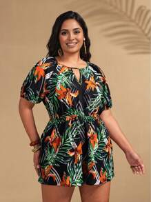Breezaya Plus Size Vrouwen Bloemenprint V-hals Korte Mouw Jumpsuit Voor Vakantie