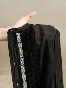 Anewsta Elaire 女士透明网眼荷叶边领性感长袖衬衫 - 黑色 - 查看 7