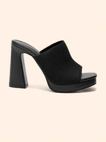 CUCCOO BASICS صنادل نسائية ذات كعب عالي مريحة وأنيقة بأصابع مربعة وأسطح سميكة - الأسود - مشاهدة 4