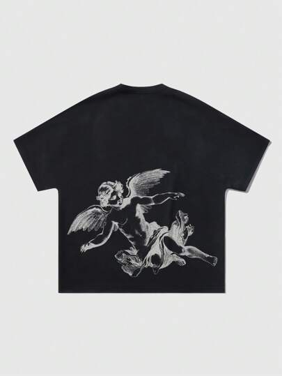 Street Life T-shirt à manches chauve-souris imprimé pour hommes, adapté pour le port quotidien, le printemps/été, Halloween