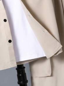 Bộ 3 món áo vest cổ bẻ thường ngày cho bé trai & áo phông tay ngắn & quần túi hộp, quần áo xuân/hè cho bé trai tuổi teen, bộ 2 bộ trang phục 2 món cho bé trai tuổi teen mùa hè - Màu be - Xem 6