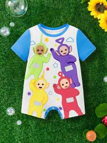 Teletubbies X SHEIN Baby Boy Cartoon Cloud & Star Print Cute Playful Romper - Multicolor - View 1