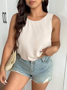 SHEIN Frenchy Plus Size Casual Bowknot Color Blocking Strap Camisole - Apricot - View 2